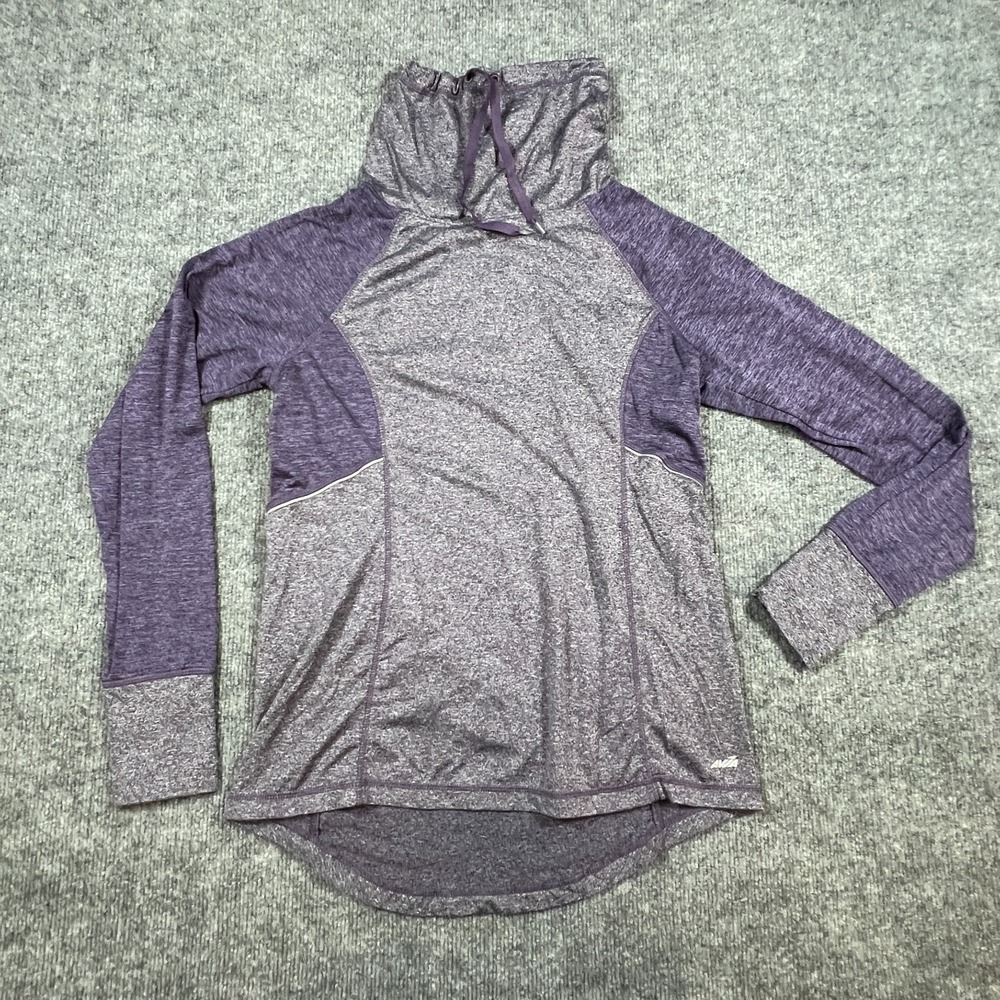 Avia Top Womens Small Heathered Purple Stretch Thumb Hole Sleeve Funnel Neck